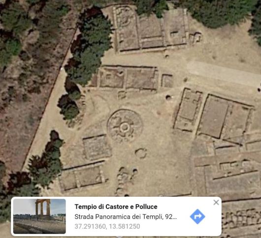 Akragas CIRCULAR and SQUARE altars dedicated to Twin Gods Castor or Demeter Persphone google map2